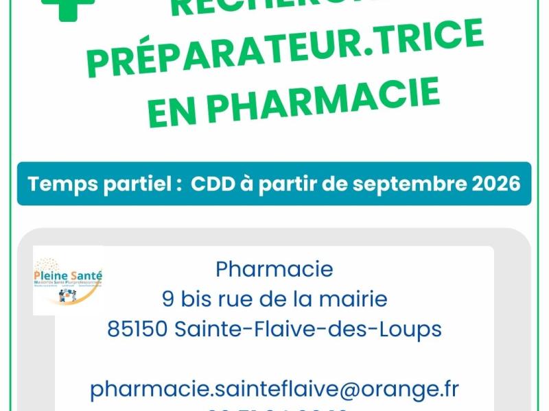 Recherche remplacement préparateur.trice pharmacie 