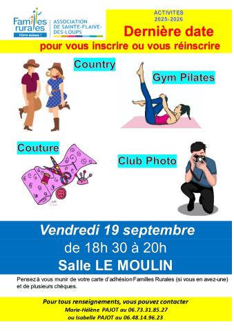 INSCRIPTIONS AUX ACTIVITÉS 2025-2026 Familles Rurales